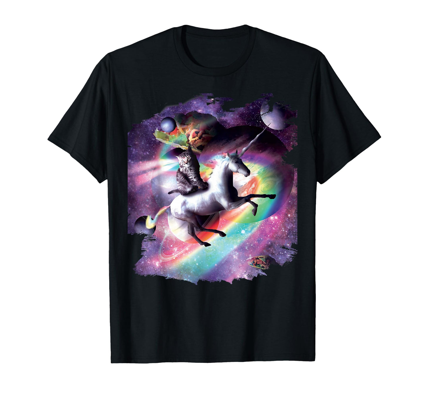 Space Cat Riding Unicorn - Laser, Tacos and Rainbow T-Shirt